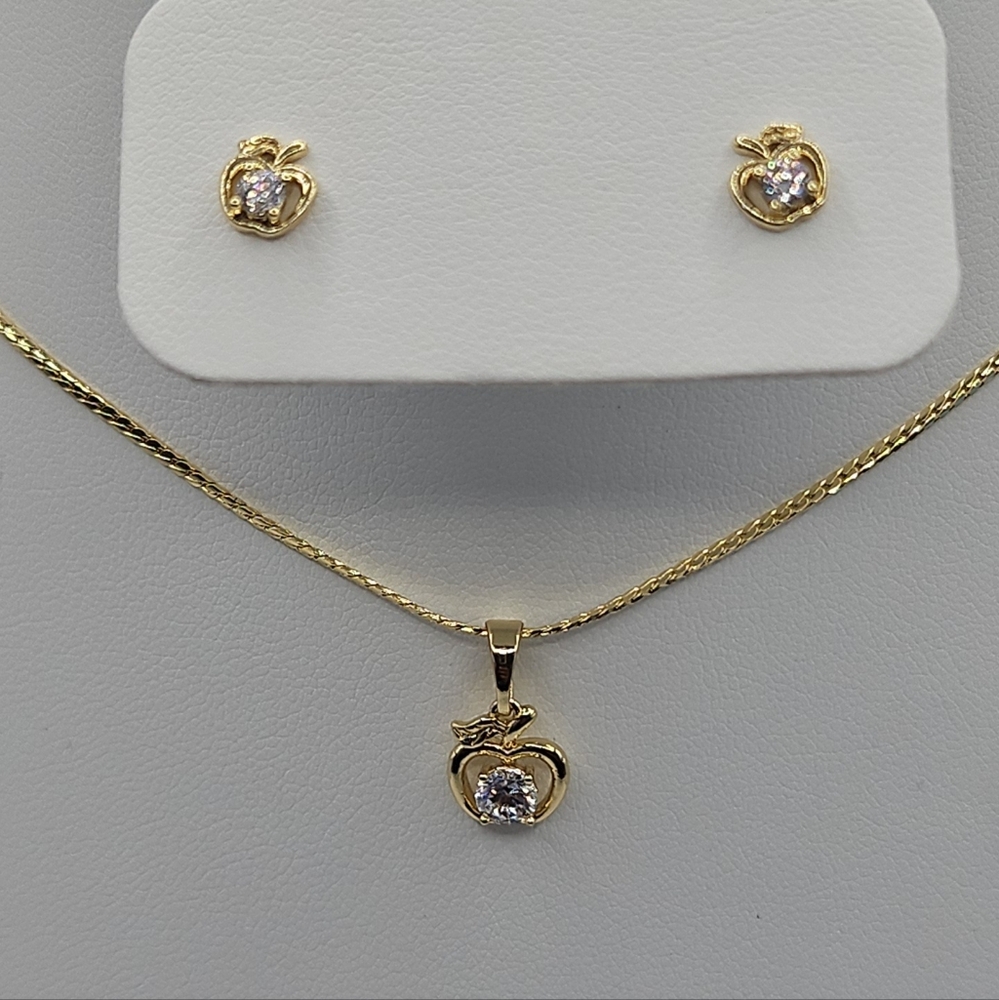 Gold Apple Jewelry Set with Crystals